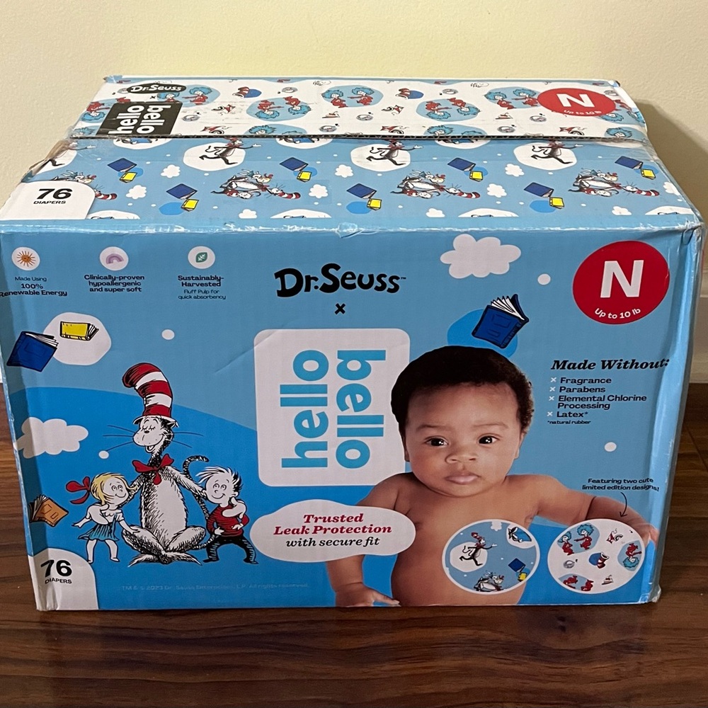 Hello Bello x Dr. Seuss Cat in the Hat Baby Diapers I Size Newborn (76 Count)
